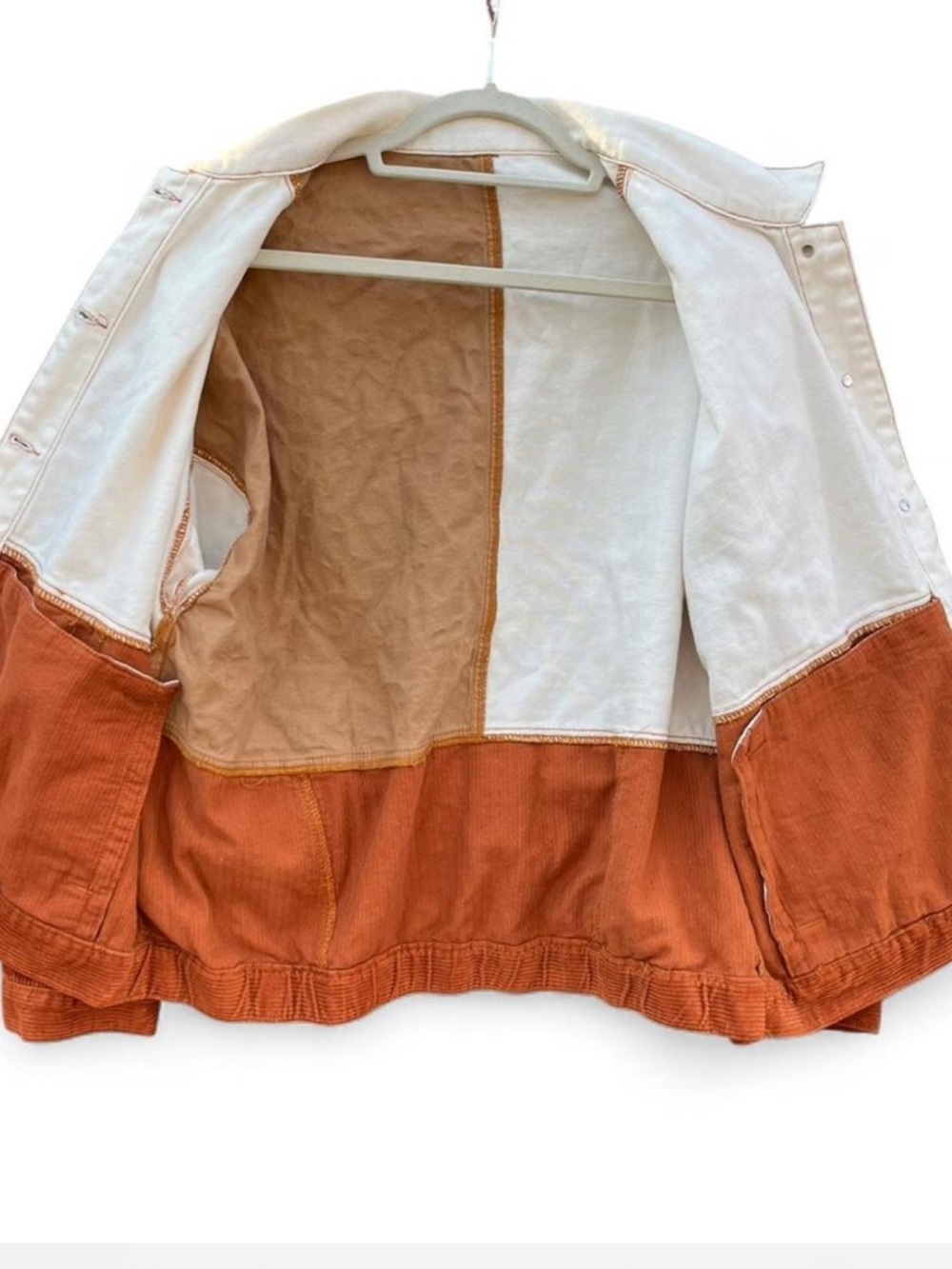 90s Colorblock Corduroy Jacket with Leopard Accent - Cream & Rust - Picture 7 of 8